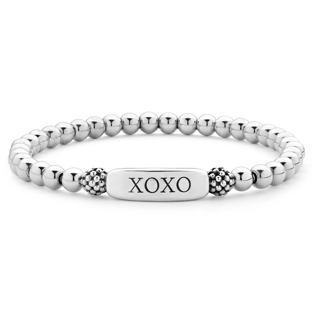 LAGOS Sterling Silver Signature Caviar Stretch Bead "XOXO" Bracelet