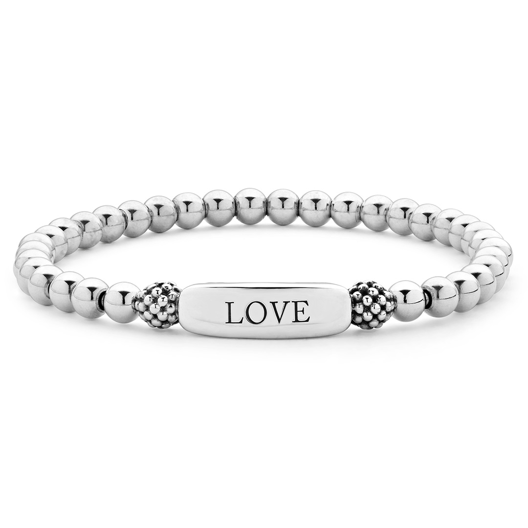 LAGOS Sterling Silver Signature Caviar Stretch Bead "LOVE" Bracelet