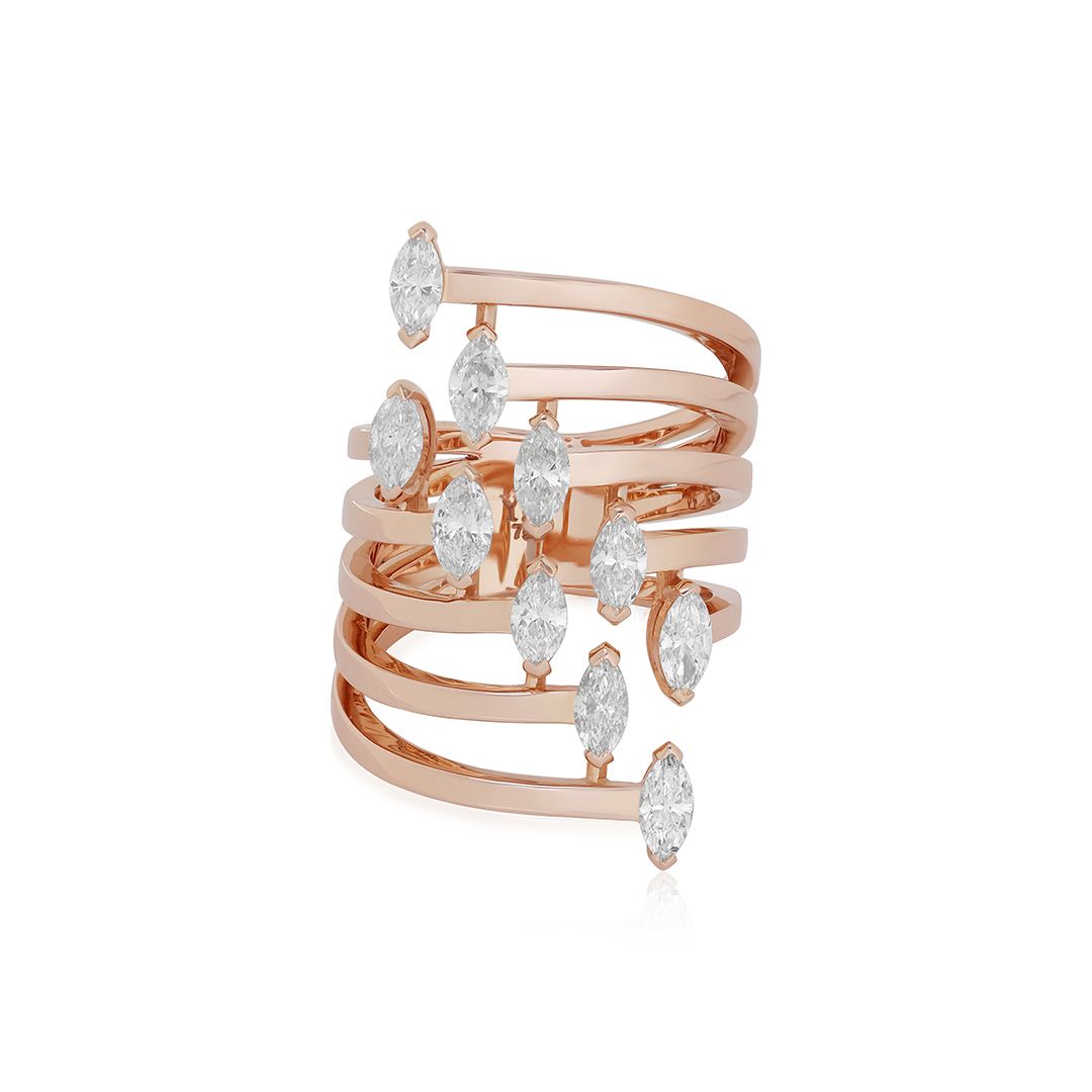 18K Rose Gold Diamond Open Bypass Ring