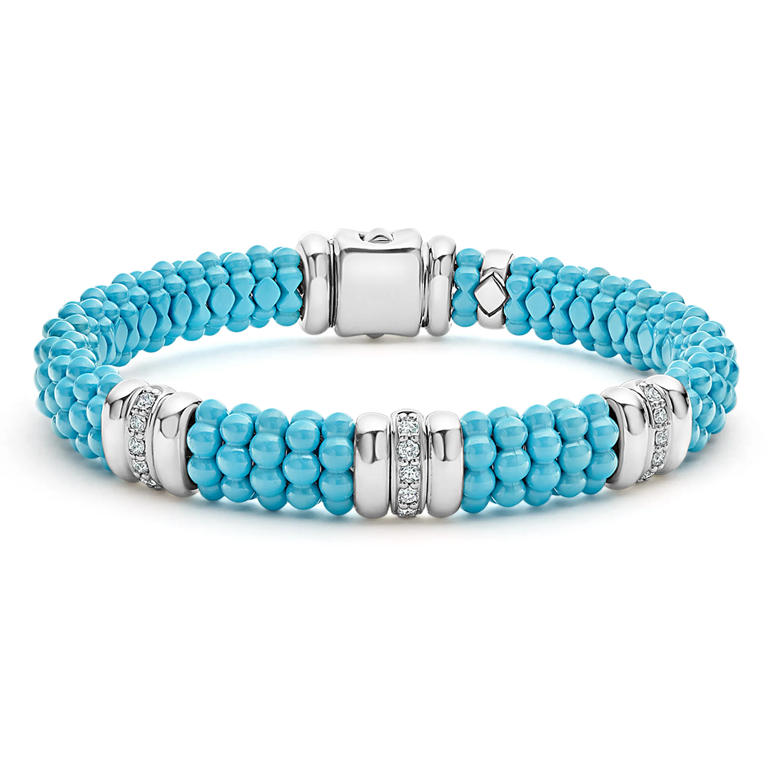 LAGOS Sterling Silver and Blue Ceramic Blue Caviar Diamond Bracelet
