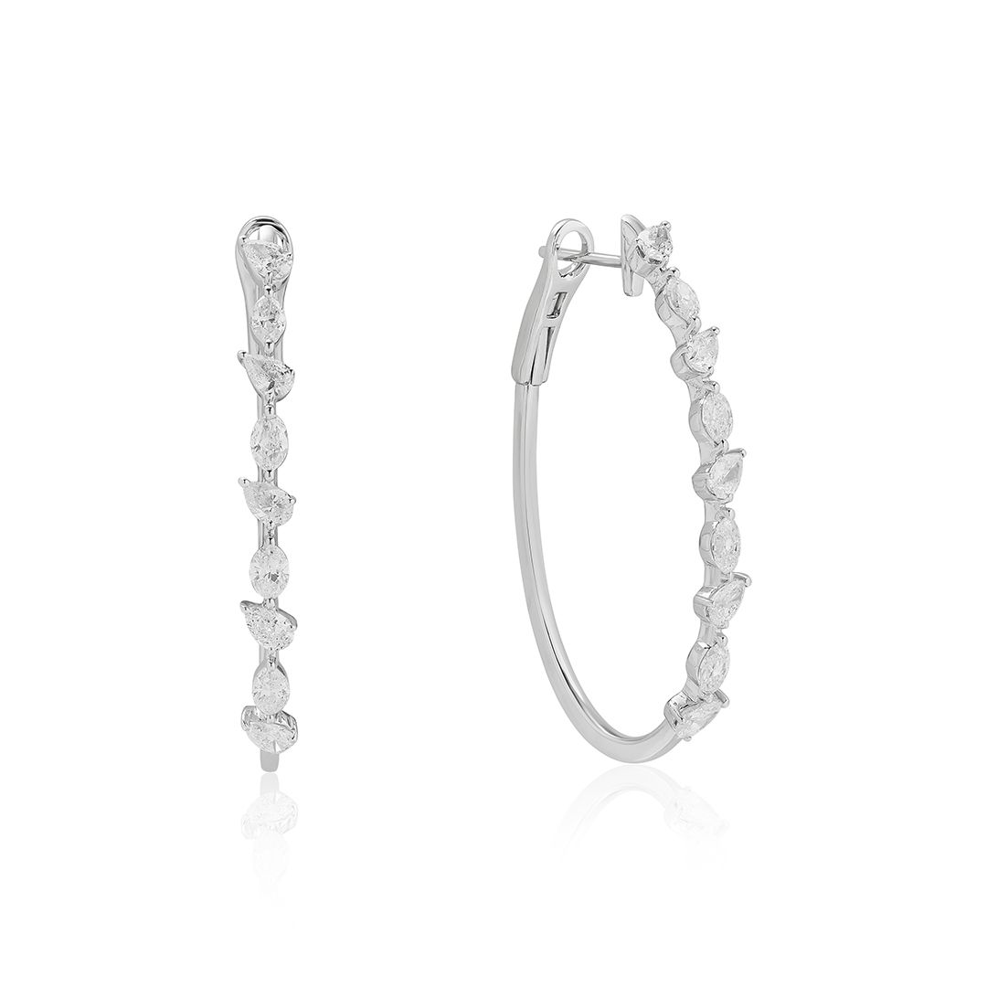 18K White Gold Diamond Hoop Earrings