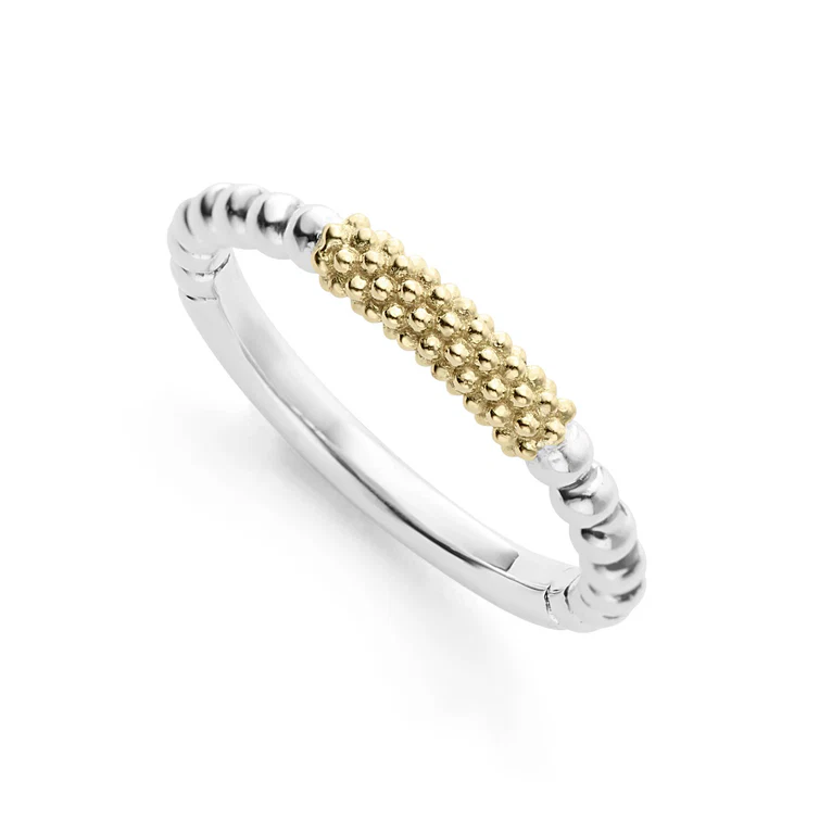 LAGOS Sterling Silver and 18K Yellow Gold Caviar Icon Stacking Ring