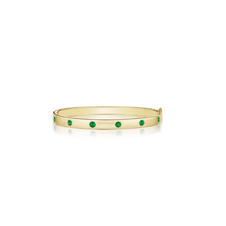 Penny Preville 18K Yellow Gold Moderne Deco Emerald Bangle Bracelet