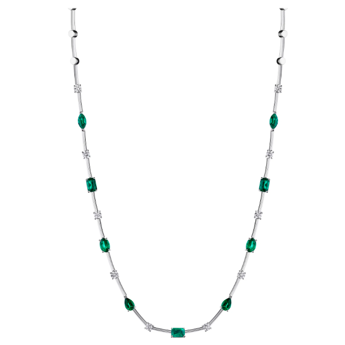 Penny Preville 18K White Gold Luna Diamond and Emerald Necklace - N9238W
