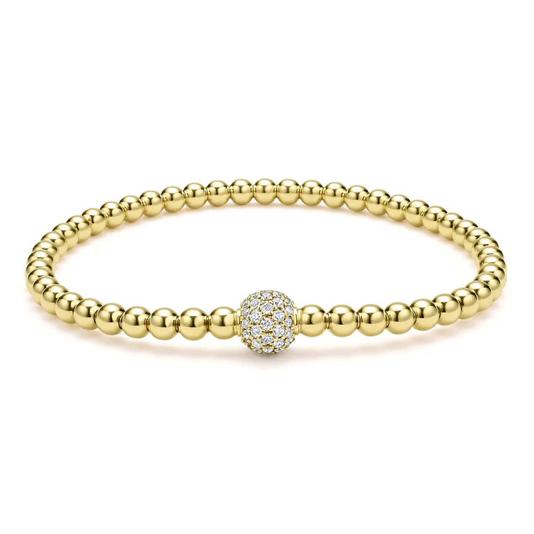 LAGOS 18K Yellow Gold Caviar Gold Diamond Bead Stretch Bracelet - 05-10401-DD7