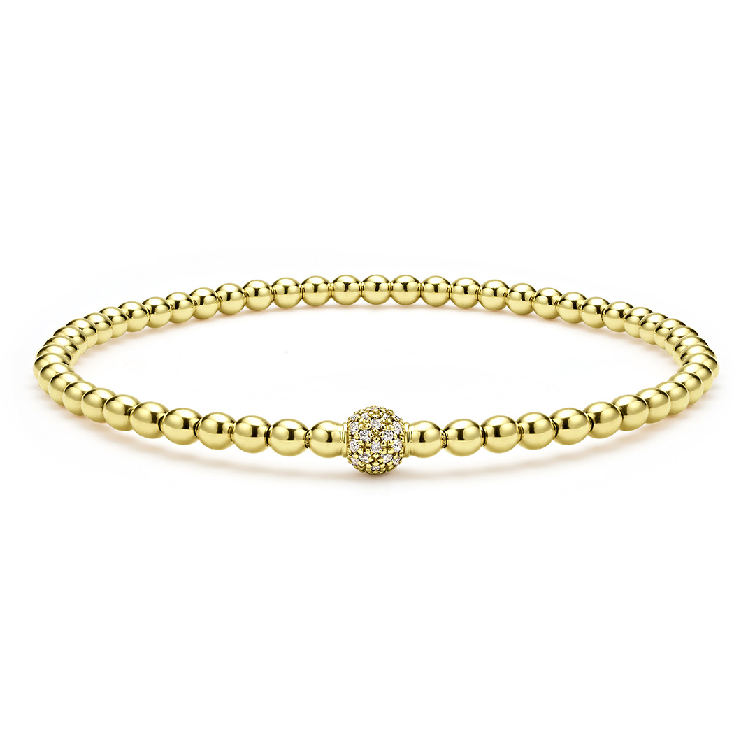LAGOS 18K Yellow Gold Caviar Gold Diamond Bead Stretch Bracelet