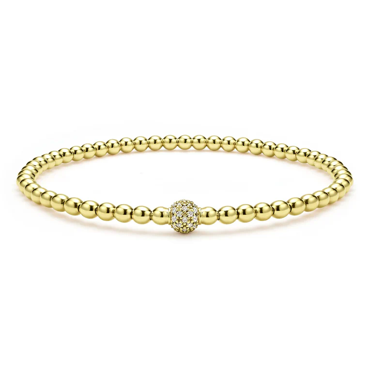 LAGOS 18K Yellow Gold Caviar Gold Diamond Bead Stretch Bracelet - 05-10400-DD7