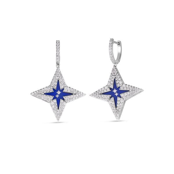 Roberto Coin 18K White Gold Stardust Diamond and Blue Ceramic Star Dangle Earrings