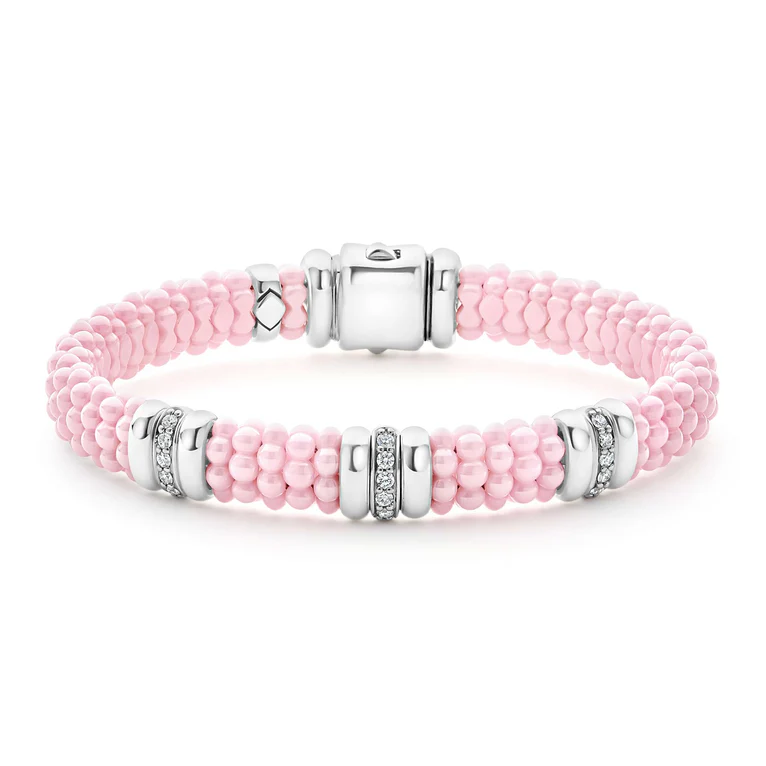 LAGOS Sterling Silver Pink Caviar Ceramic Diamond Bracelet