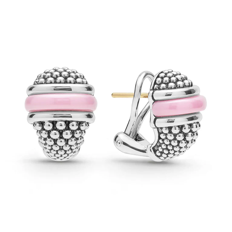 LAGOS Sterling Silver Pink Caviar Ceramic Omega Clip Earrings