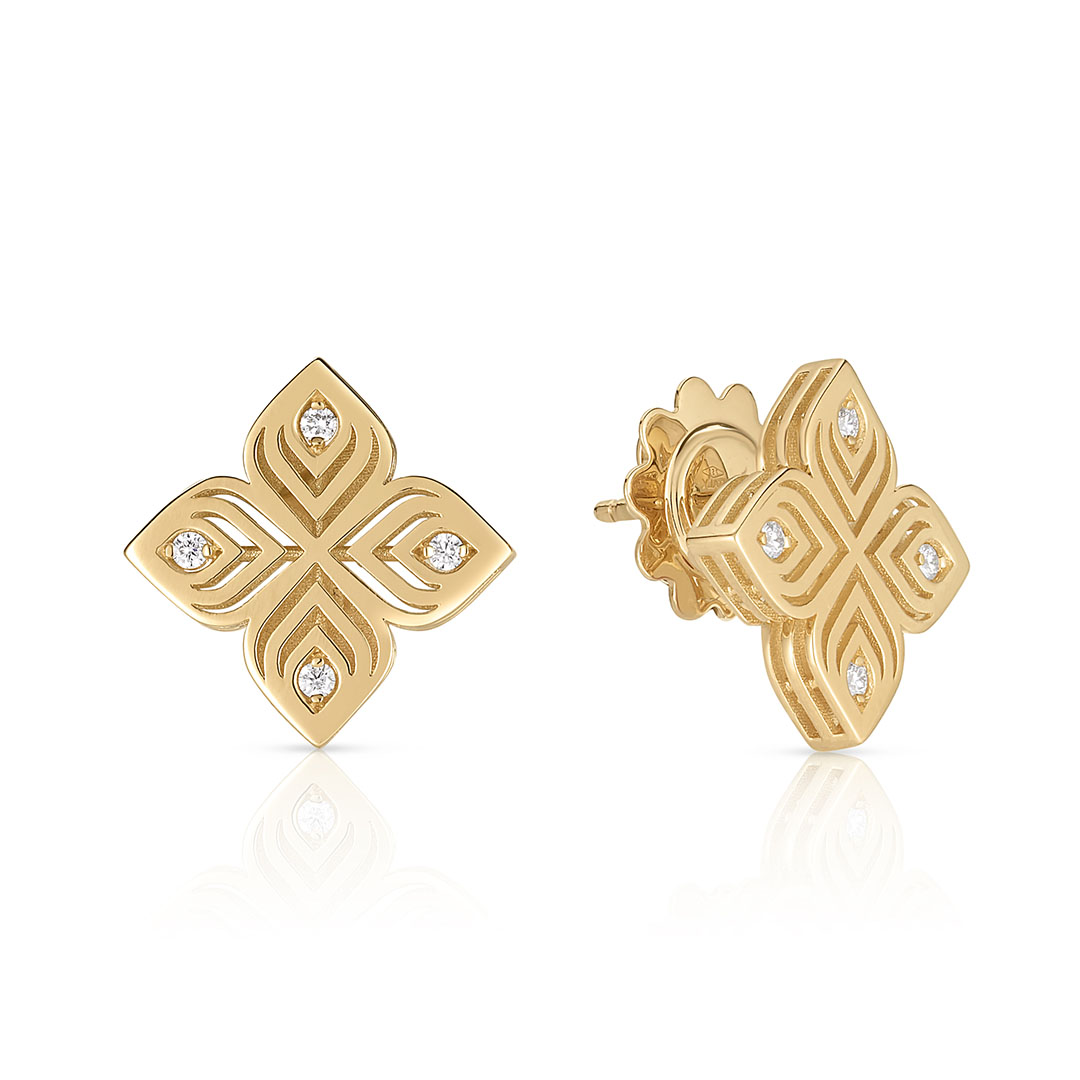 Roberto Coin 18K Yellow Gold Venetian Large Diamond Flower Earrings