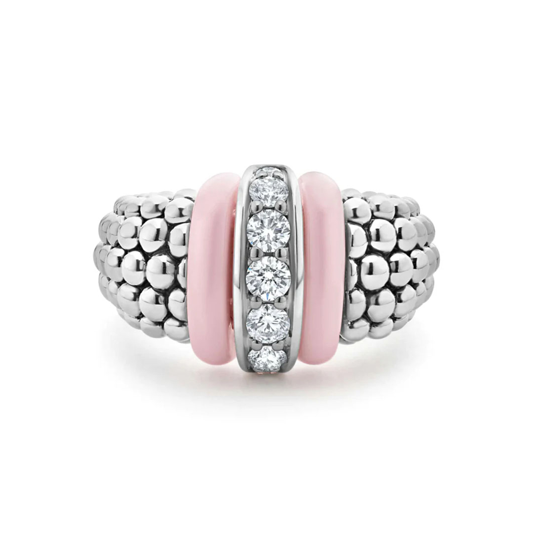 LAGOS Sterling Silver Pink Caviar Ceramic and Diamond Ring