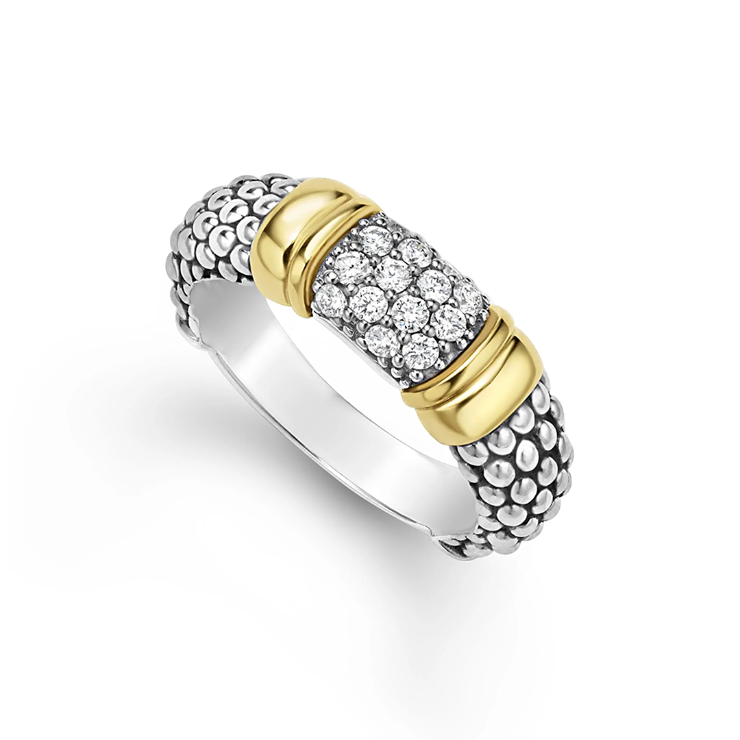 LAGOS Sterling Silver and 18K Yellow Gold Signature Caviar Diamond RIng