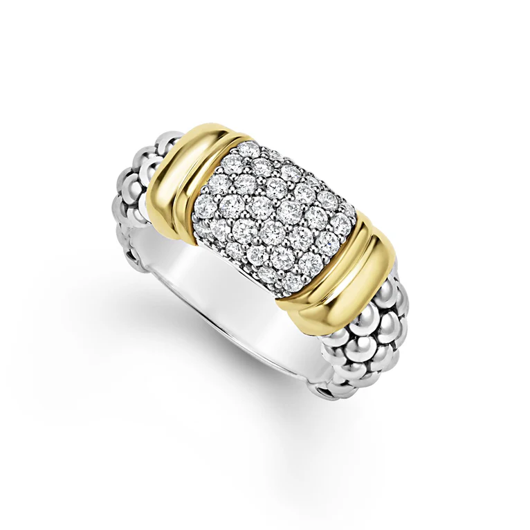 LAGOS Sterling Silver and 18K Yellow Gold Signature Caviar Diamond Ring