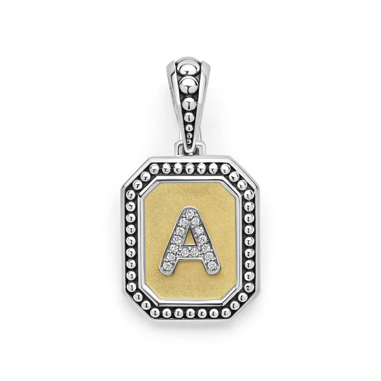 LAGOS Sterling Silver and 18K Yellow Gold Signature Caviar Diamond Initial 