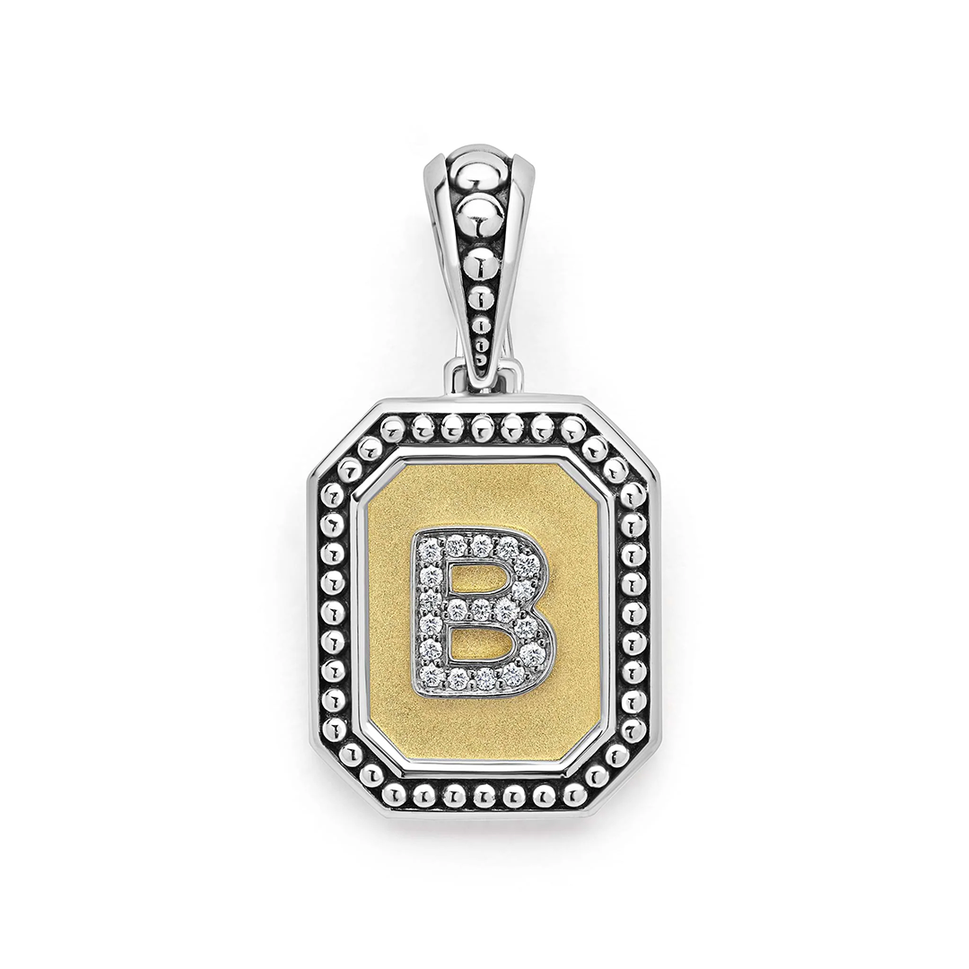 LAGOS Sterling Silver and 18K Yellow Gold Signature Caviar Diamond Initial "B" Pendant