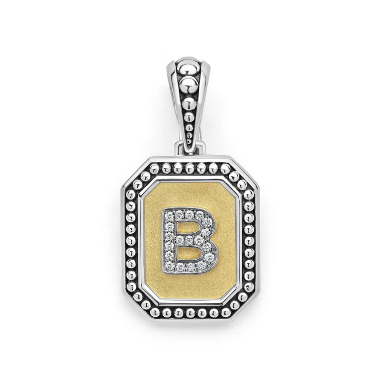 LAGOS Sterling Silver and 18K Yellow Gold Signature Caviar Diamond Initial 