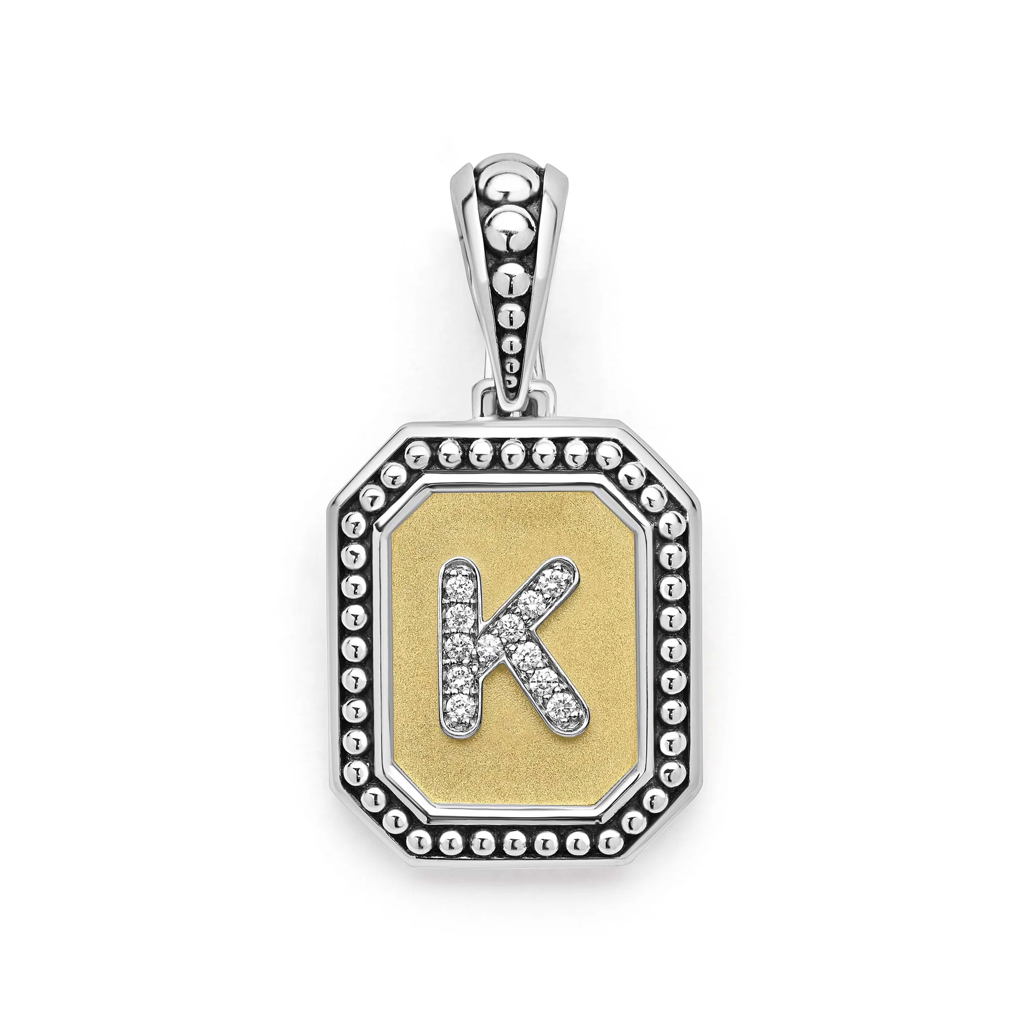 LAGOS Sterling Silver and 18K Yellow Gold Signature Caviar Diamond Initial "K" Pendant