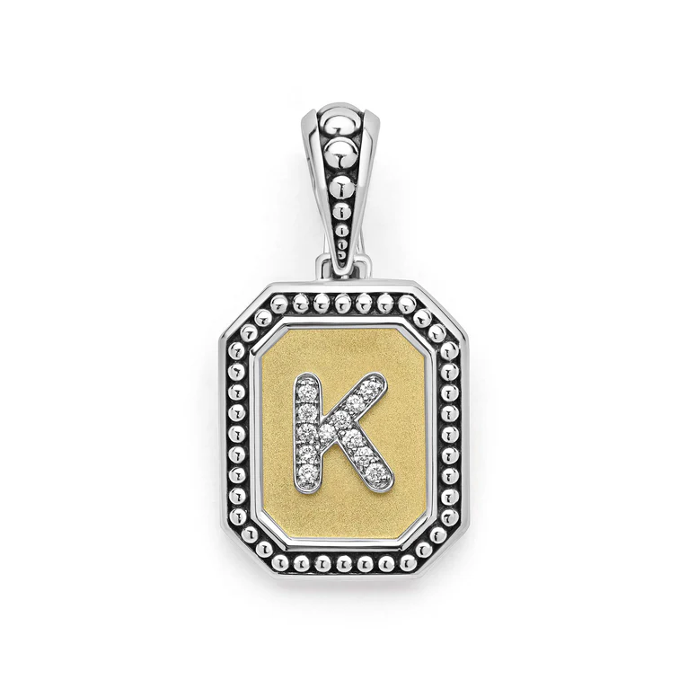 LAGOS Sterling Silver and 18K Yellow Gold Signature Caviar Diamond Initial 