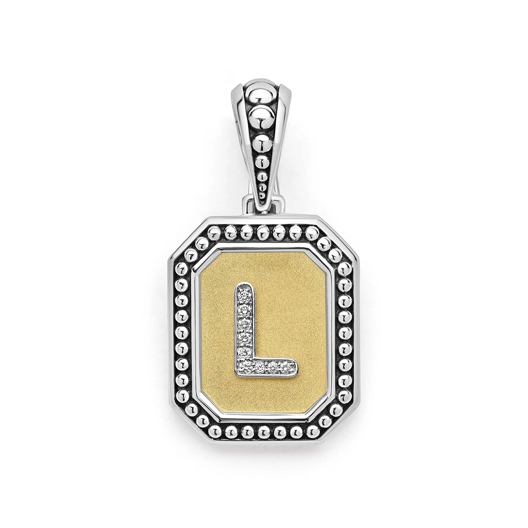 LAGOS Sterling Silver and 18K Yellow Gold Signature Caviar Diamond Initial "L" Pendant