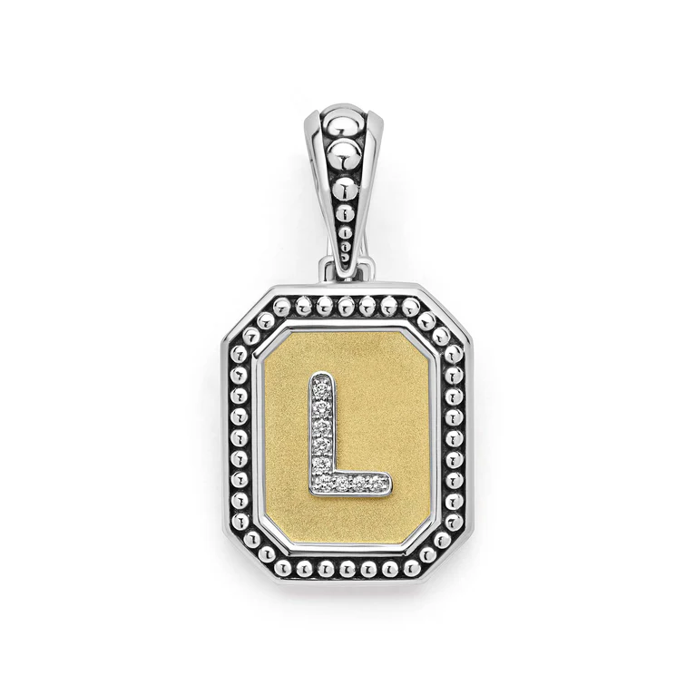 LAGOS Sterling Silver and 18K Yellow Gold Signature Caviar Diamond Initial 