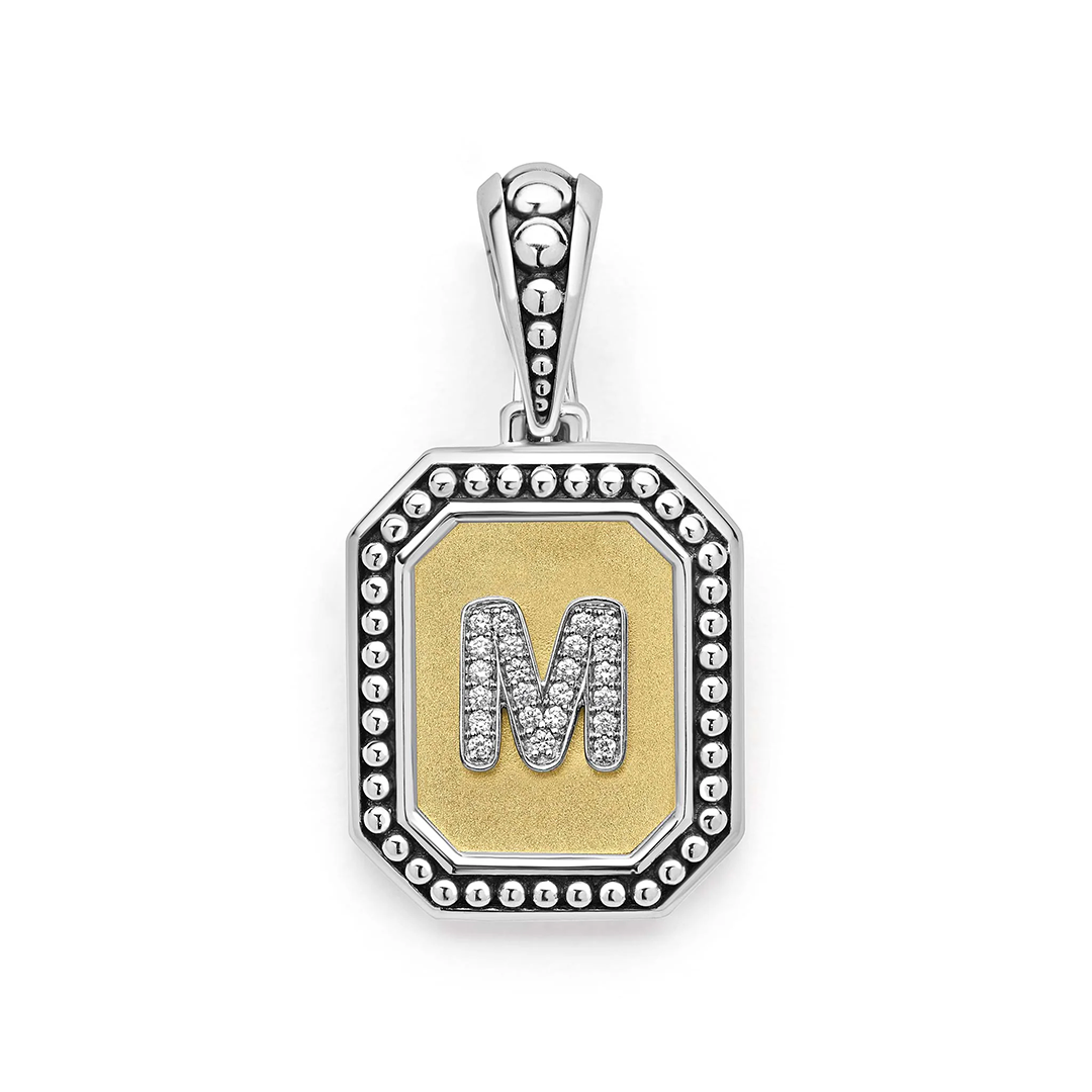LAGOS Sterling Silver and 18K Yellow Gold Diamond Initial "M" Pendant