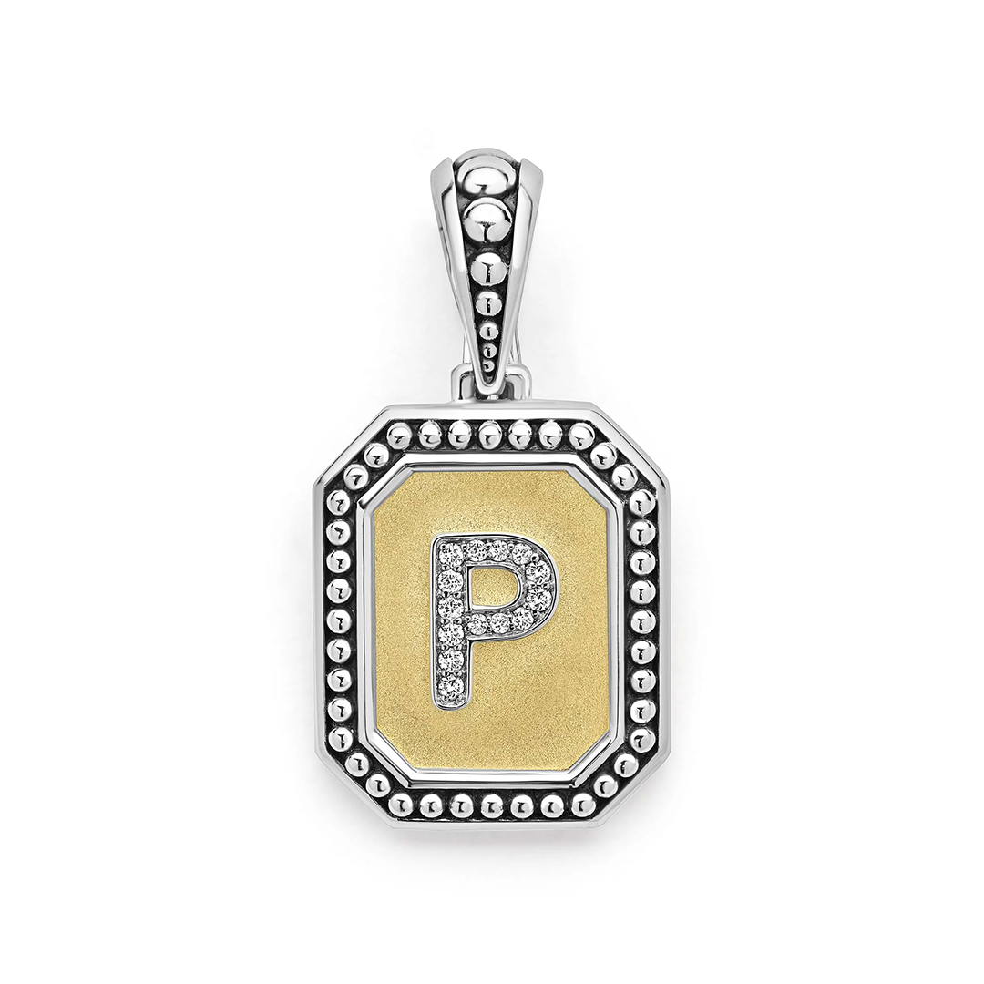 LAGOS Sterling Silver and 18K Yellow Gold Signature Caviar Diamond Initial "P" Pendant