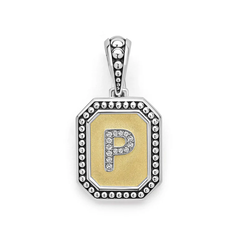 LAGOS Sterling Silver and 18K Yellow Gold Signature Caviar Diamond Initial 