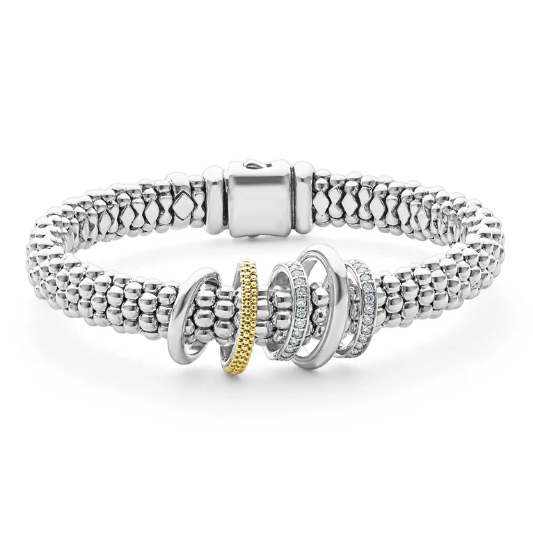 LAGOS Sterling Silver and 18K Yellow Gold Caviar Lux Diamond Bracelet
