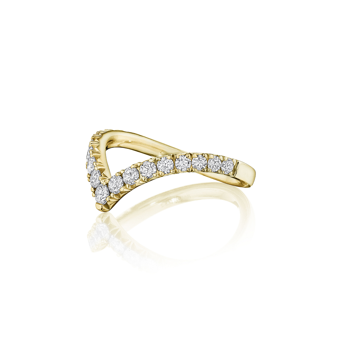 Henri Daussi 14K Yellow Gold Diamond Deep "V" Band