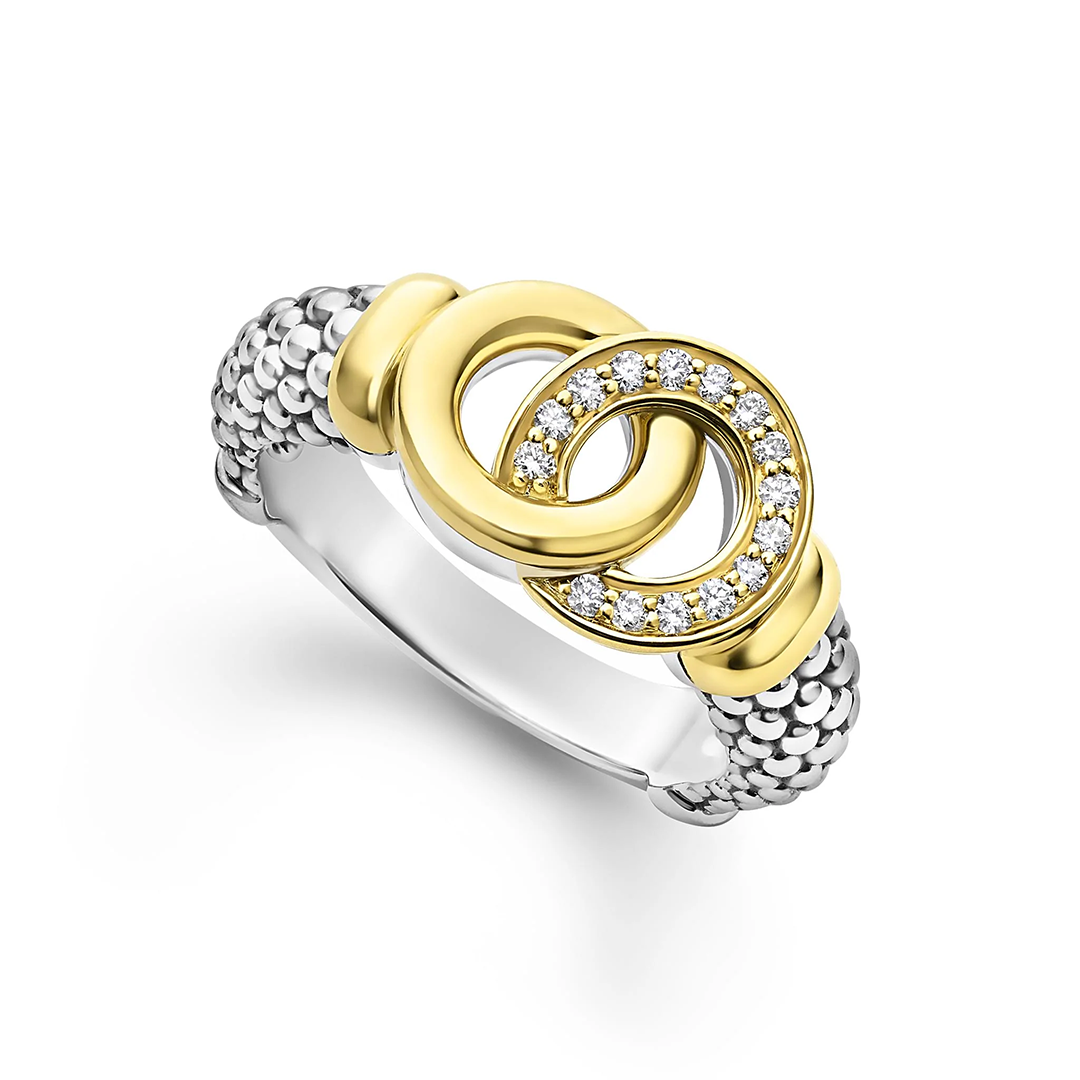 LAGOS Sterling Silver and 18K Yellow Gold Signature Caviar Diamond Ring
