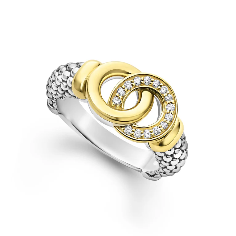 LAGOS Sterling Silver and 18K Yellow Gold Signature Caviar Diamond Ring