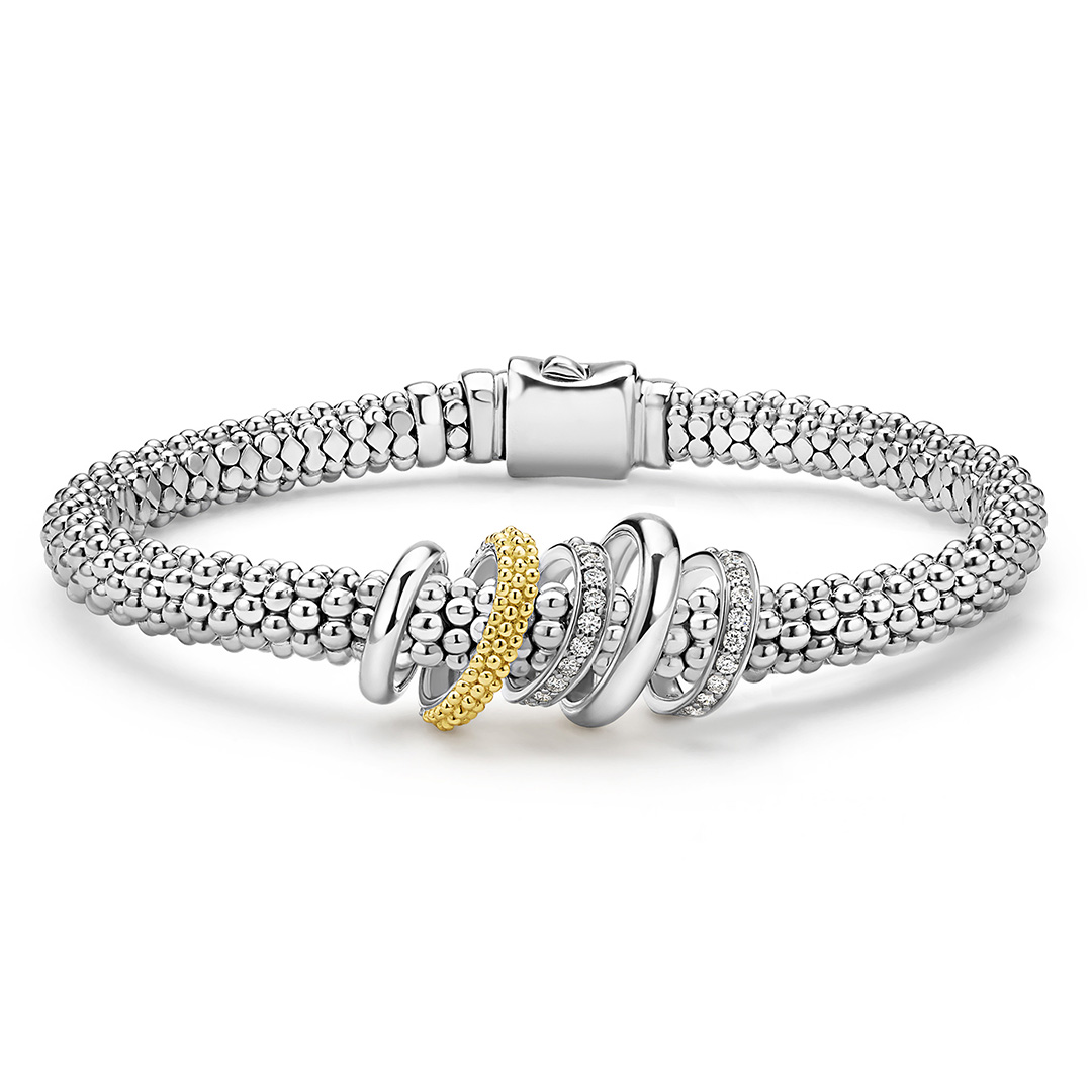 LAGOS Sterling Silver and 18K Yellow Gold Caviar Lux Diamond Five Ring Bracelet