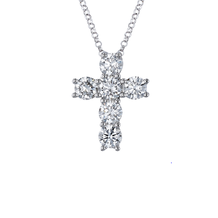 18K White Gold Diamond Cross Pendant Necklace