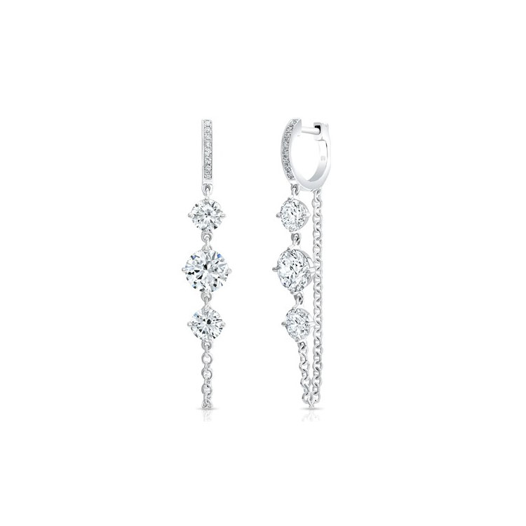 Rahaminov 18K White Gold Diamond Huggie Chain Earrings itemprop=
