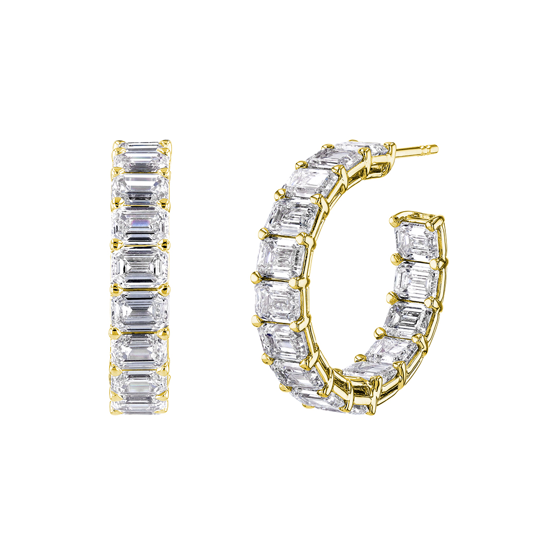 18K Yellow Gold Diamond Hoop Earrings