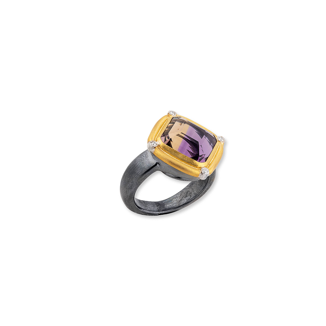Lika Behar 22K Yellow Gold and Sterling Silver Ametrine and Diamond Ring