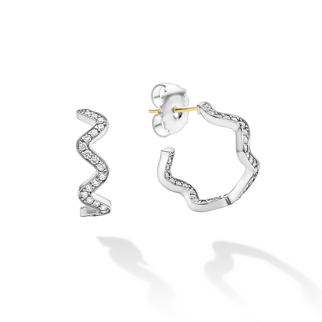 LAGOS Sterling Silver Caviar Sparks Diamond Wave Hoop Earrings