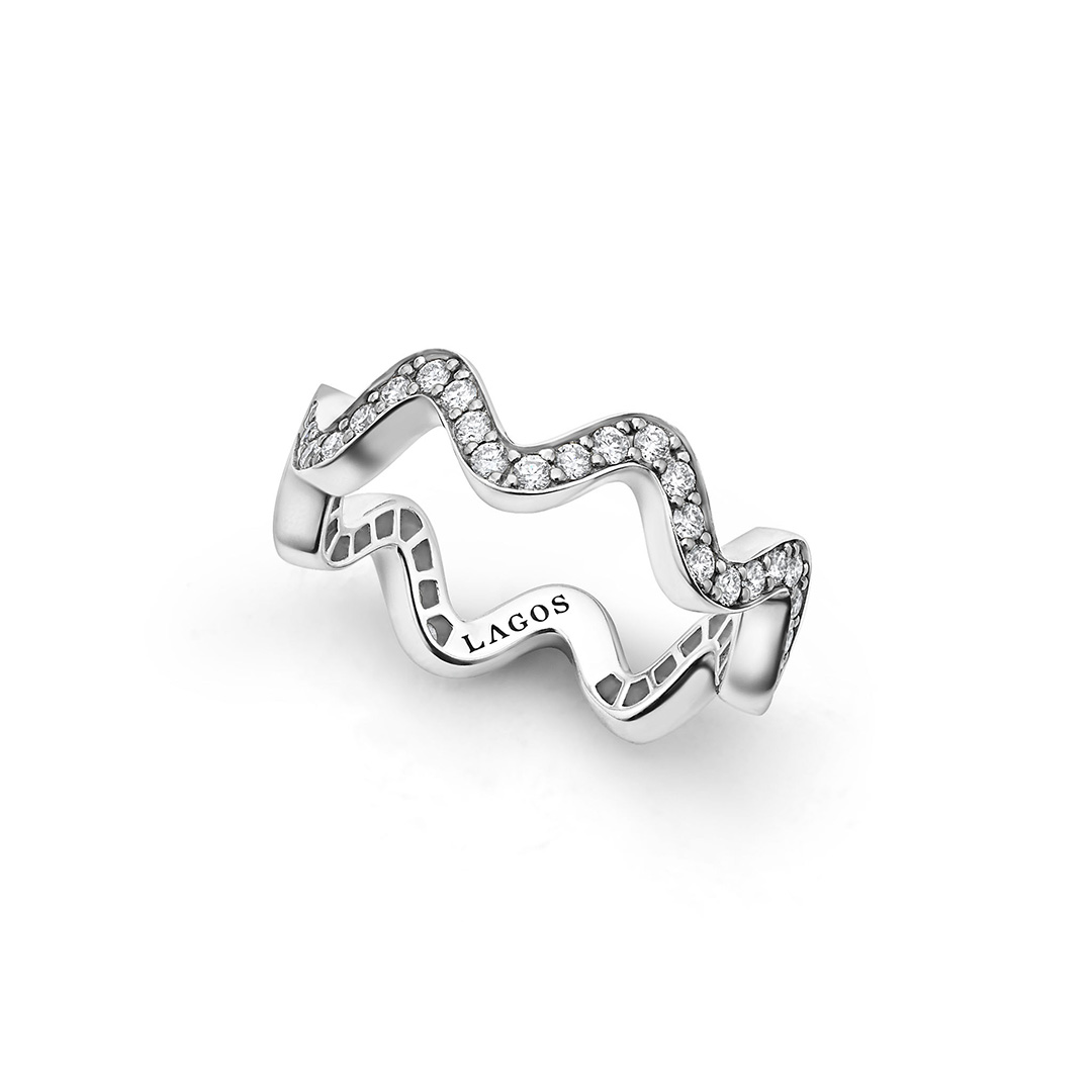 LAGOS Sterling Silver Caviar Sparks Diamond Wave Band