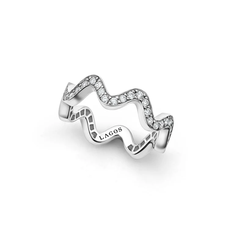 LAGOS Sterling Silver Caviar Sparks Diamond Wave Band - 02-80786-DD7
