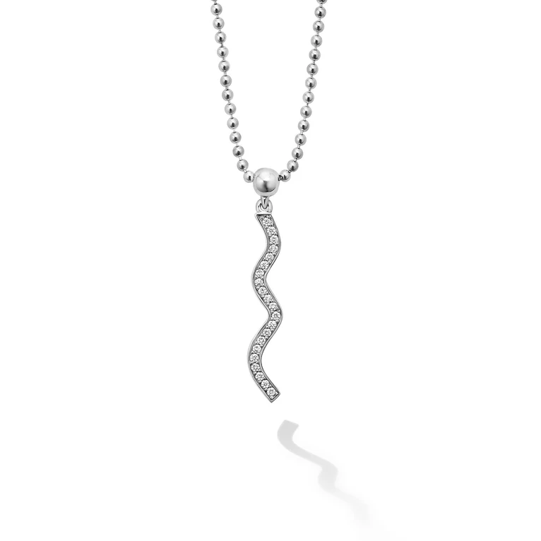 LAGOS Sterling Silver Caviar Spark Diamond Wave Pendant Necklace