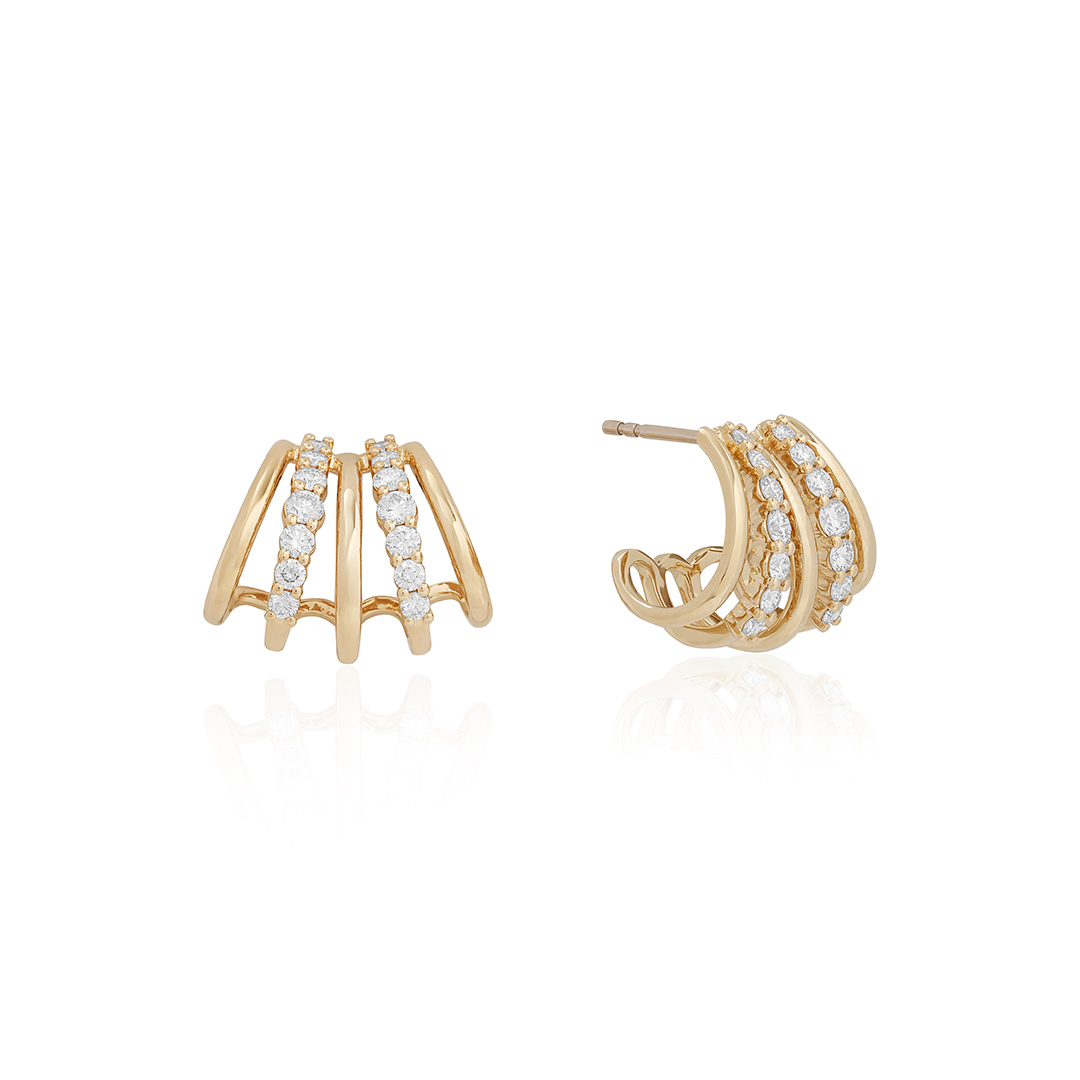 Kwiat 18K Yellow Gold Lyric Diamond Five Row Huggie Earrings