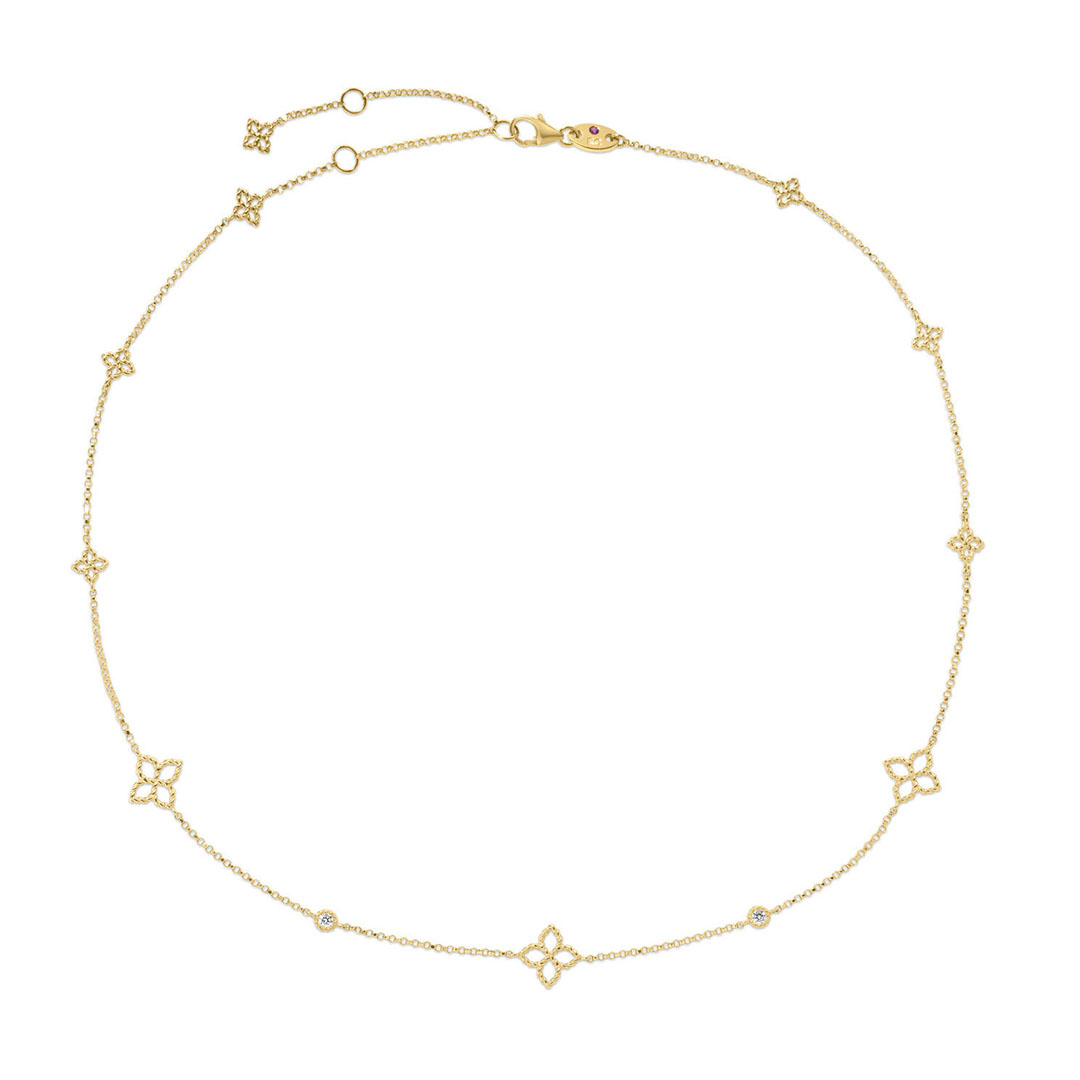 Roberto Coin 18K Yellow Gold Tiny Treasrues Diamond Flower Necklace