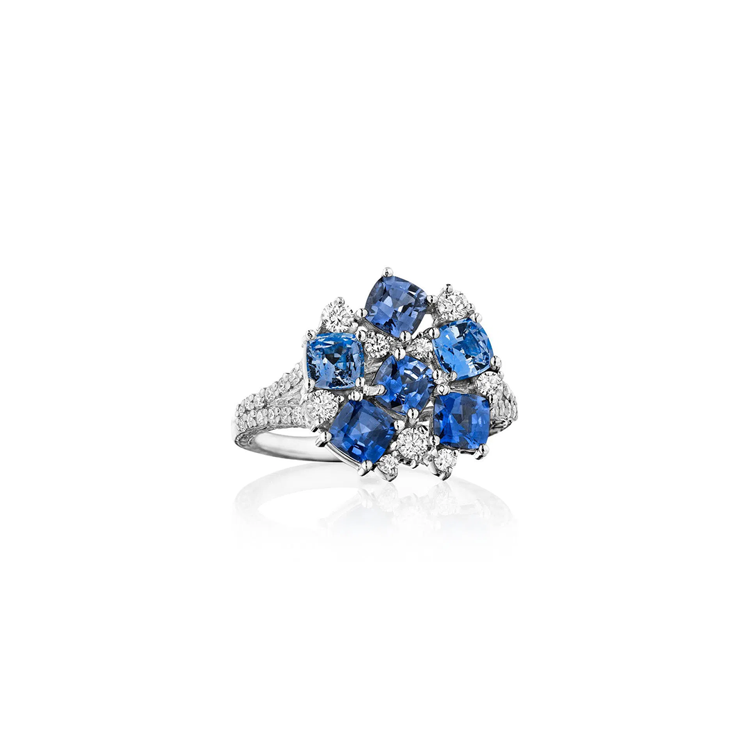 Penny Preville 18K White Gold Watercolor Sapphire and Diamond Cluster Ring