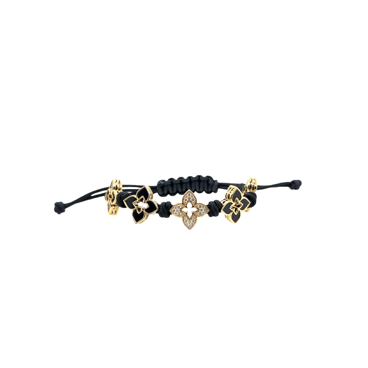Roberto Coin 18K Yellow Gold Diamond and Black Enamel Nylon Cord Bracelet