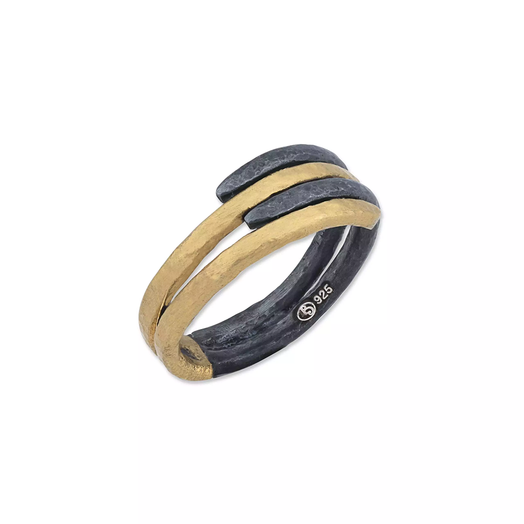 Lika Behar Oxidized Sterling Silver and 24K Yellow Gold Yin and Yang Four Layer 