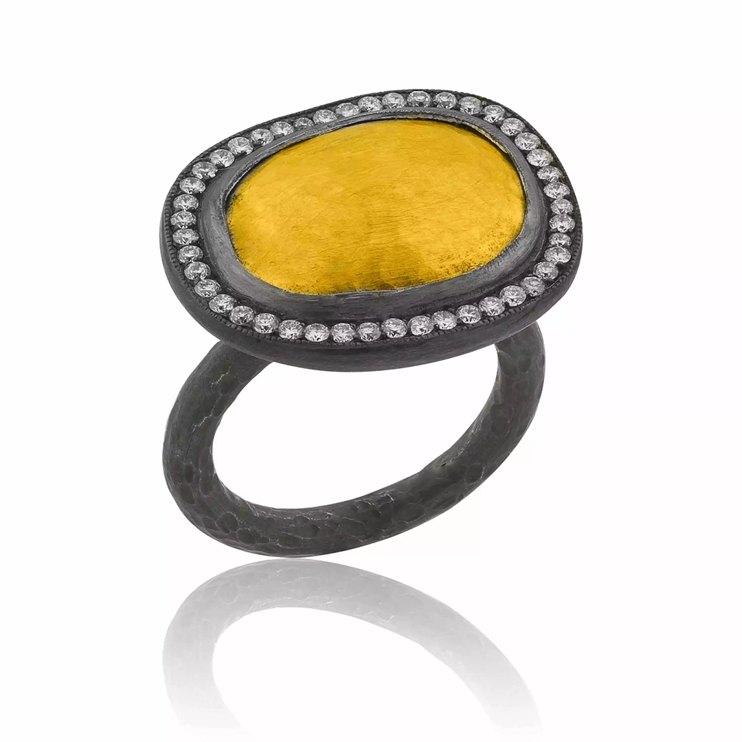 Lika Behar Oxidized Sterling Silver and Hammered 24K Yellow Gold Yin and Yang Diamond 