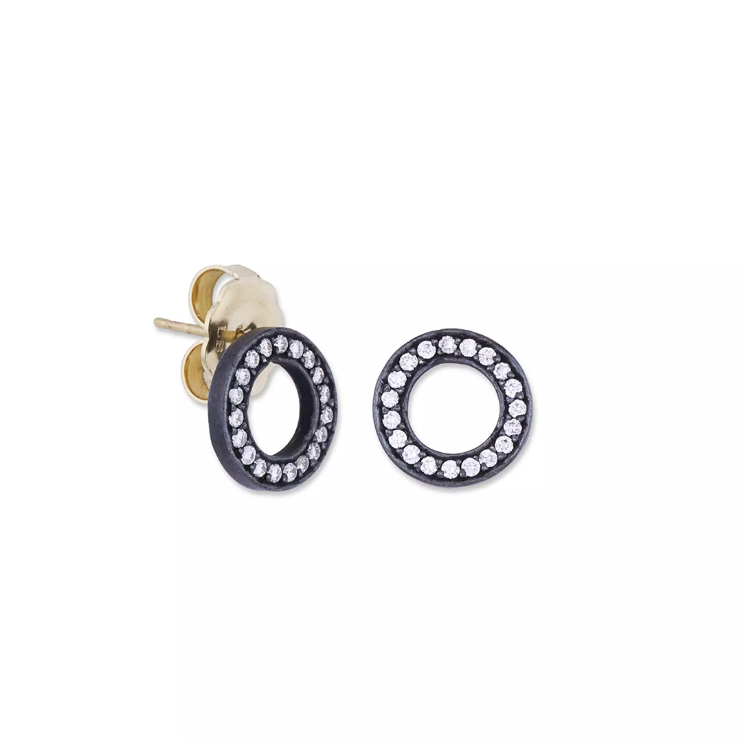 Lika Behar Sterling Silver and 18K Yellow Gold Yin and Yang Diamond "Orbit" Open Circle Earrings