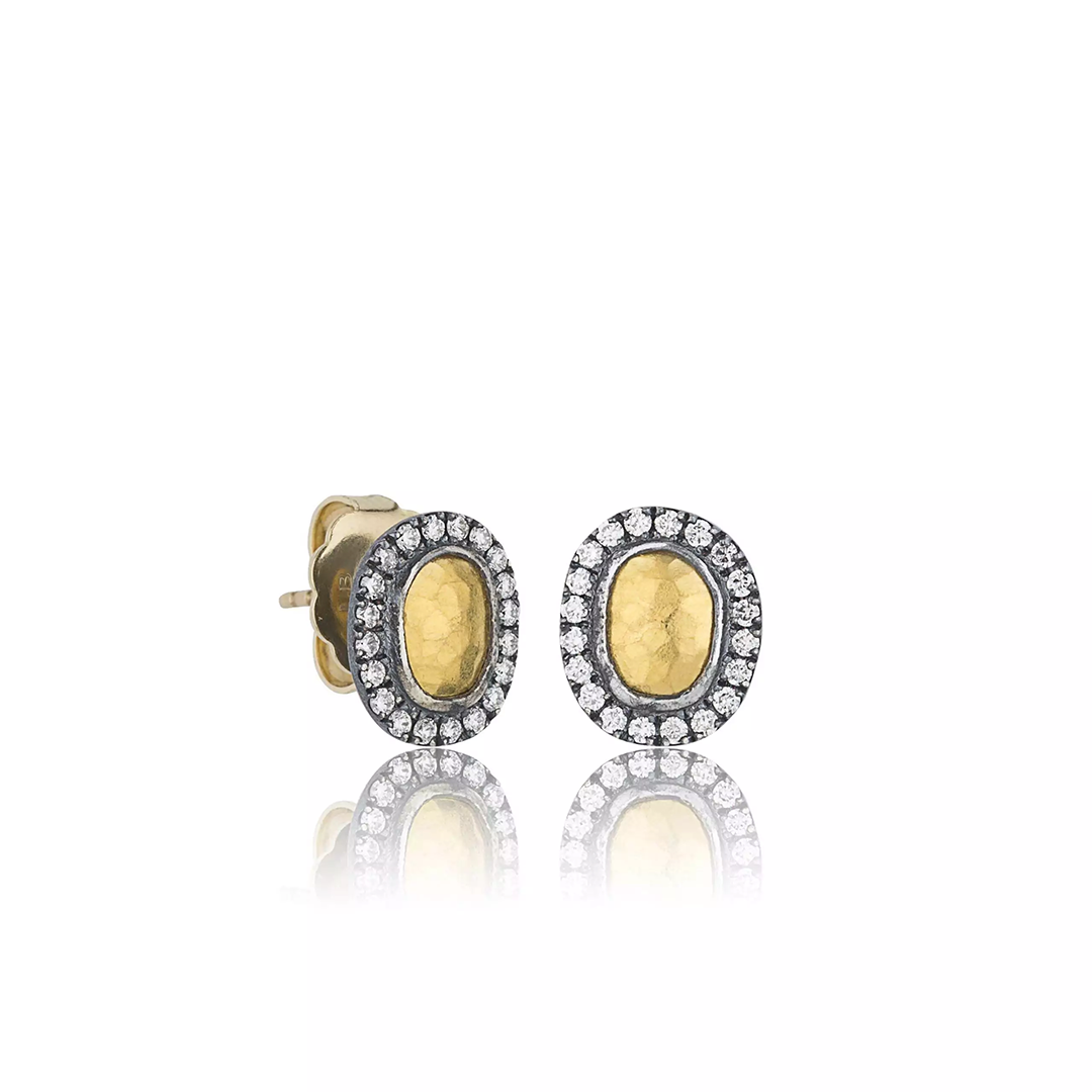 Lika Behar Sterling Silver and Hammered 24K Yellow Gold Yin and Yang Diamond "Reflections" Earrings
