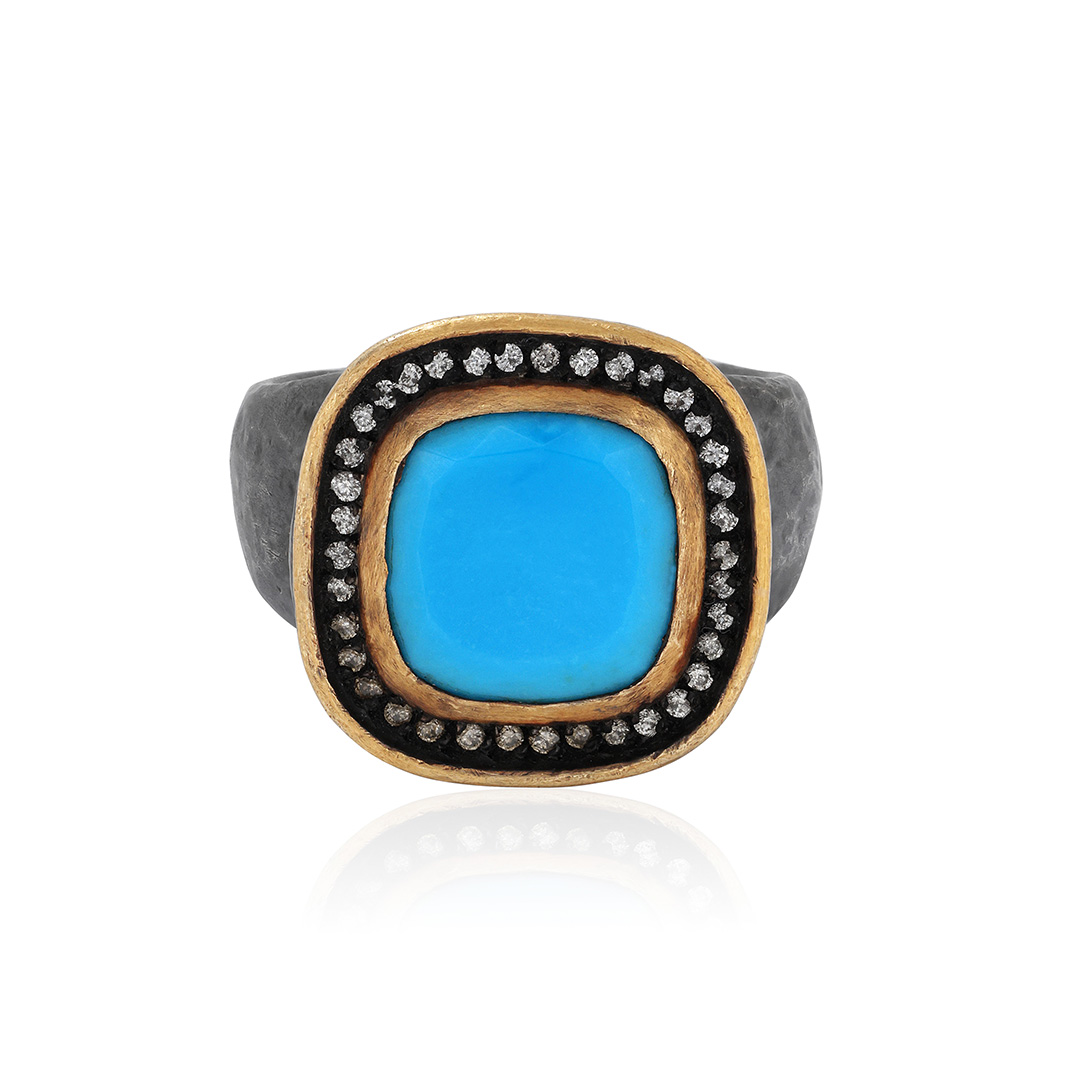 Lika Behar Oxidized Sterling Silver and 24K Yellow Gold Turquoise and Diamond 